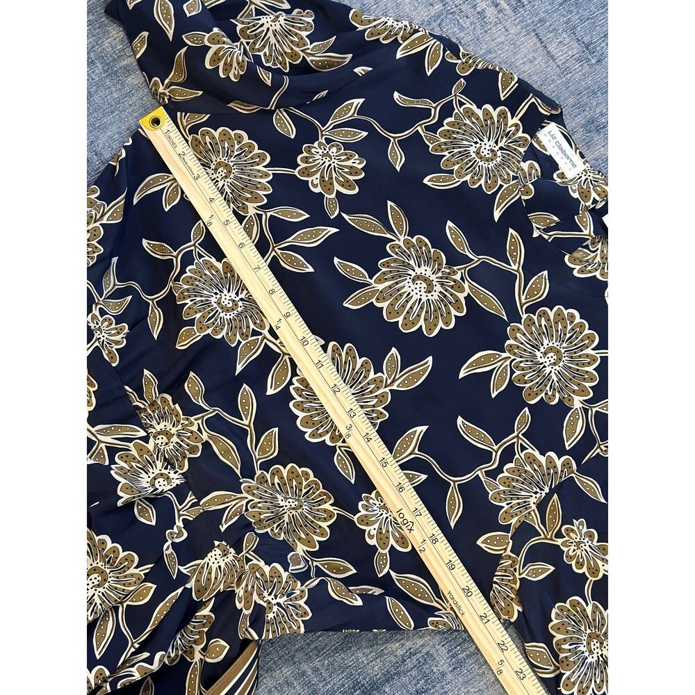 Vintage 90s Liz Claiborne 100% Silk Dress Size 12 Blue Floral Print Belt Modest - Picture 8 of 10